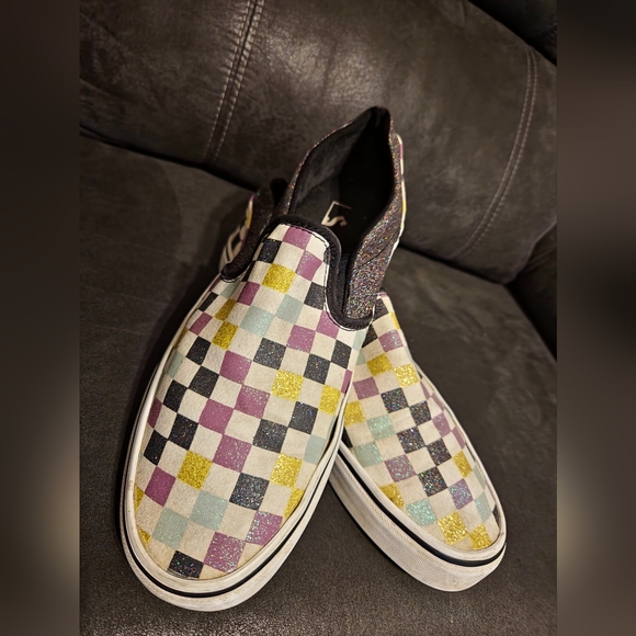 VANS Glittery bling Checkered Slip ons sz10 - Picture 5 of 9